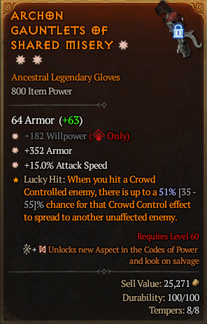 MMOJUGG Diablo 4 ARCHON GAUNTLETS OF SHARED MISERY#1161428 Details View of Item Function and Use