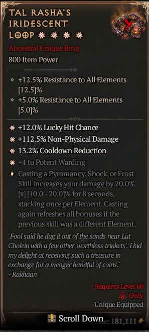 MMOJUGG Diablo 4 TAL RASHA'S IRIDESCENT LOOP#1163576 Details View of Item Function and Use