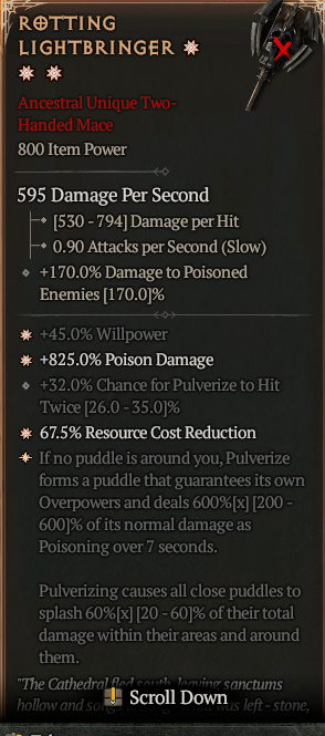 MMOJUGG Diablo 4 ROTTING LIGHTBRINGER#1163776 Details View of Item Function and Use