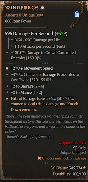 MMOJUGG Diablo 4 WINDFORCE#1163834 Details View of Item Function and Use