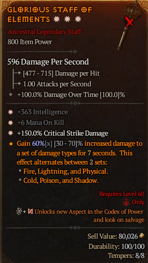 MMOJUGG Diablo 4 GLORIUS STAFF F ELEMENTS#1164962 Details View of Item Function and Use