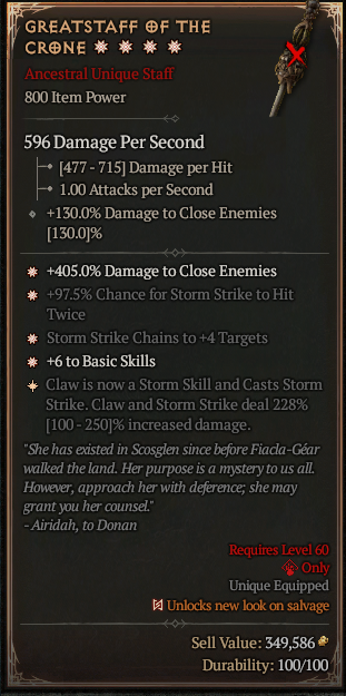 MMOJUGG Diablo 4 GREATSTAFF OF THE CRONE#1165653 Details View of Item Function and Use