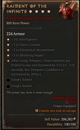 MMOJUGG Diablo 4 RAIMENT OF THE INFINITE#1165667 Details View of Item Function and Use