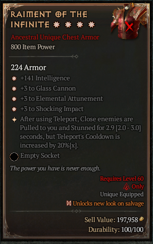 MMOJUGG Diablo 4 RAIMENT OF THE INFINITE#1165670 Details View of Item Function and Use