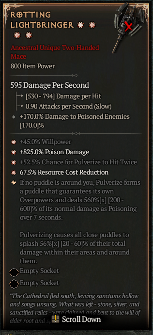MMOJUGG Diablo 4 ROTTING LIGHTBRINGER#1165673 Details View of Item Function and Use