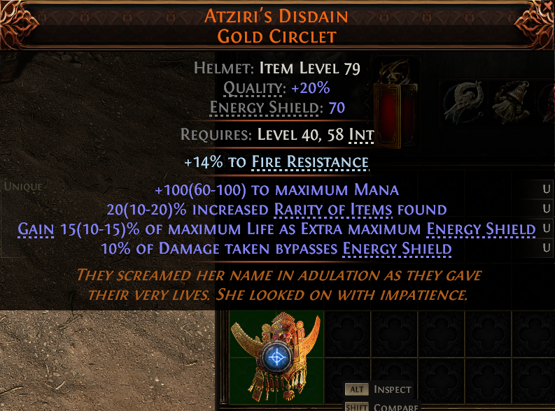 MMOJUGG Path of Exile 2 ATZIRI'S DISDAIN GOLD CIRCLET#1166105 Details View of Item Function and Use