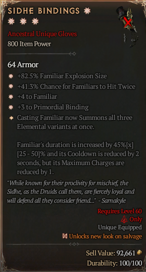 MMOJUGG Diablo 4 SIDHE BINDINGS#1166552 Details View of Item Function and Use