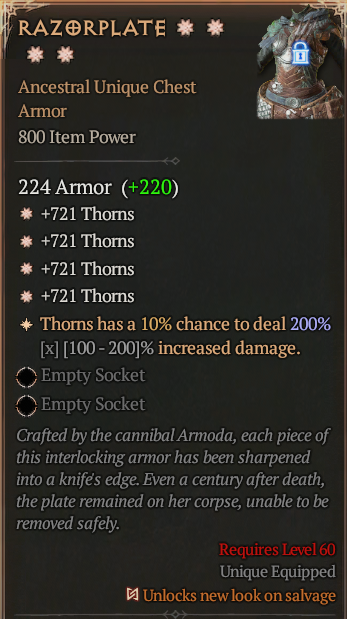 MMOJUGG Diablo 4 RAZORPLATE#1166924 Details View of Item Function and Use