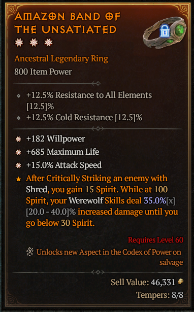 MMOJUGG Diablo 4 AMAZON BAND OF THE UNSATIATED#1166966 Details View of Item Function and Use