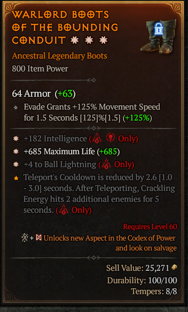 MMOJUGG Diablo 4 WARLORD BOOTS OF THE BOUNDING CONDUIT#1166974 Buying Page Display