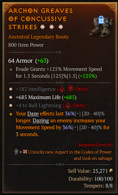 MMOJUGG Diablo 4 ARCHON GREAVES OF CONCUSSIVE STRIKES#1166976 Details View of Item Function and Use