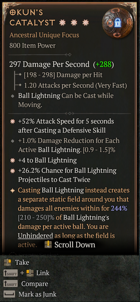 MMOJUGG Diablo 4 OKUN'S CATALYST#1168370 Details View of Item Function and Use