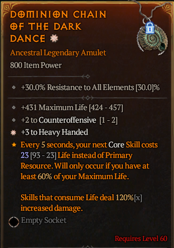 MMOJUGG Diablo 4 DOMINION CHAIN OF THE DARK DANCE#1169280 Details View of Item Function and Use