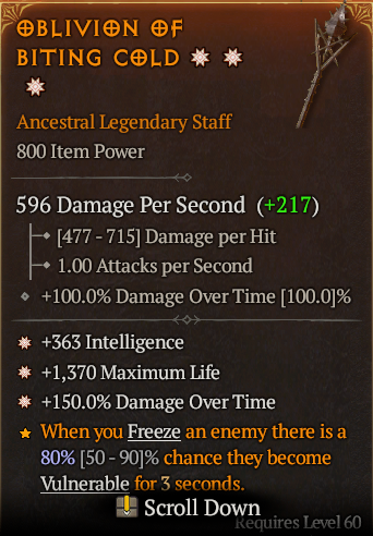 MMOJUGG Diablo 4 OBLIVION OF BITING COLD#1170078 Details View of Item Function and Use