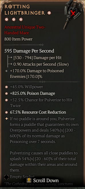 MMOJUGG Diablo 4 ROTTING LIGHTBRINGER 林#1171664 Details View of Item Function and Use