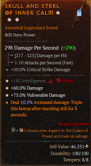 MMOJUGG Diablo 4 SKULL AND STEEL OF INNER CALM#1174138 Details View of Item Function and Use