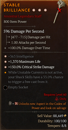 MMOJUGG Diablo 4 STABLE BRILLIANCE#1174140 Details View of Item Function and Use