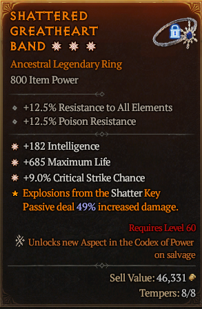 MMOJUGG Diablo 4 SHATTERED 零 GREATHEART BAND#1174514 Details View of Item Function and Use