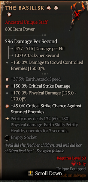 MMOJUGG Diablo 4 THE BASILISK#1176765 Details View of Item Function and Use