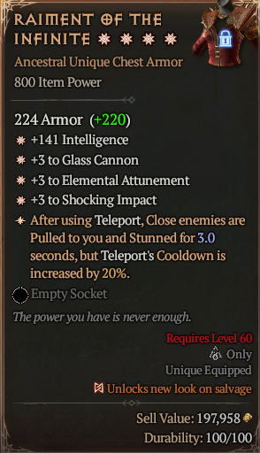 MMOJUGG Diablo 4 RAIMENT OF THE INFINITE#1176866 Details View of Item Function and Use