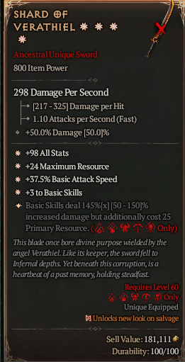 MMOJUGG Diablo 4 SHARD OF VERATHIEL#1177332 Details View of Item Function and Use