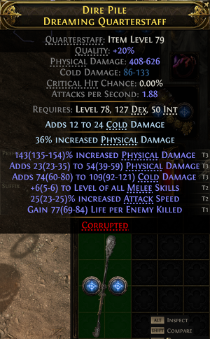 MMOJUGG Path of Exile 2 DIRE PILE DREAMING QUARTERSTAFF#1178127 Details View of Item Function and Use