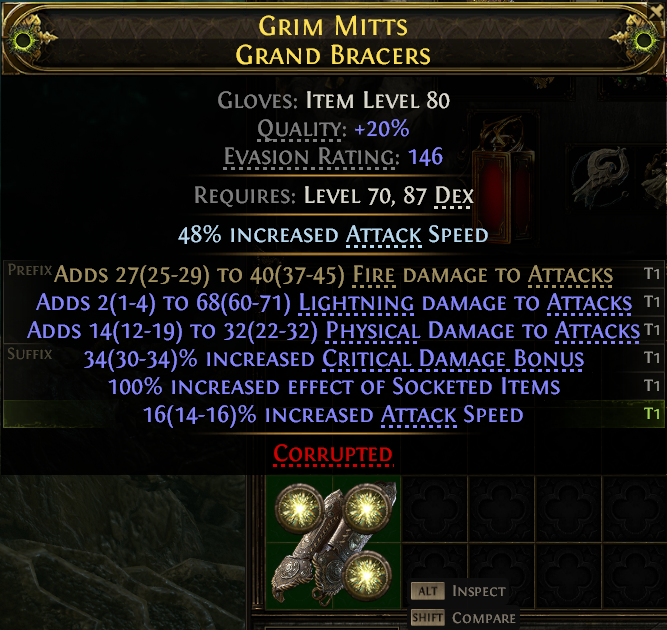 MMOJUGG Path of Exile 2 GRIM MITTS GRAND BRACERS#1179745 Details View of Item Function and Use