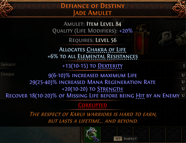 MMOJUGG Path of Exile 2 DEFIANCE OF DESTINY JADE AMULET#1179757 Details View of Item Function and Use