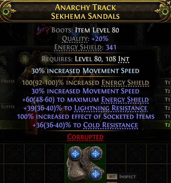 MMOJUGG Path of Exile 2 ANARCHY TRACK SEKHEMA SANDALS#1179971 Details View of Item Function and Use