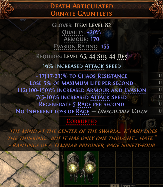 MMOJUGG Path of Exile 2 DEATH ARTICULATED ORNATE GAUNTLETS#1180592 Details View of Item Function and Use