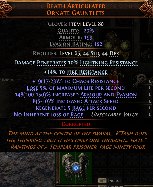 MMOJUGG Path of Exile 2 DEATH ARTICULATED ORNATE GAUNTLETS#1183719 Details View of Item Function and Use