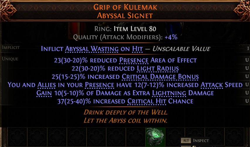MMOJUGG Path of Exile 2 GRIP OF KULEMAK ABYSSAL SIGNET#1185374 Details View of Item Function and Use