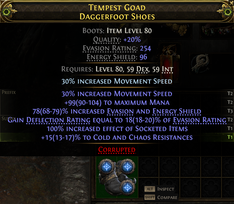 MMOJUGG Path of Exile 2 TEMPEST GOAD DAGGERFOOT SHOES#1186107 Details View of Item Function and Use