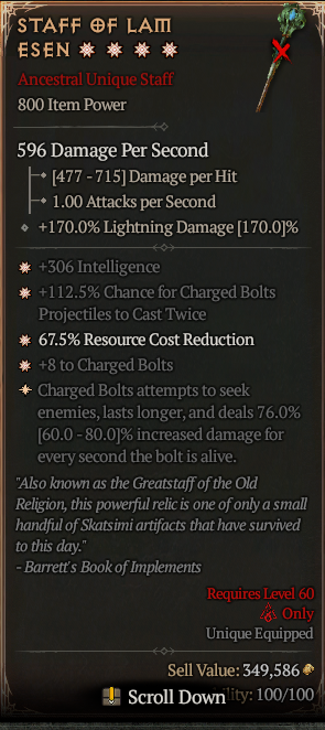 MMOJUGG Diablo 4 STAFF OF LAM ESEN#1187546 Details View of Item Function and Use