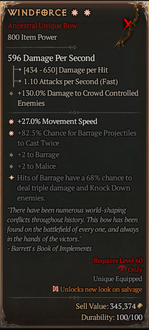 MMOJUGG Diablo 4 WINDFORCE#1193407 Details View of Item Function and Use
