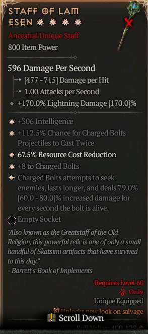 MMOJUGG Diablo 4 STAFF OF LAM ESEN#1195097 Details View of Item Function and Use