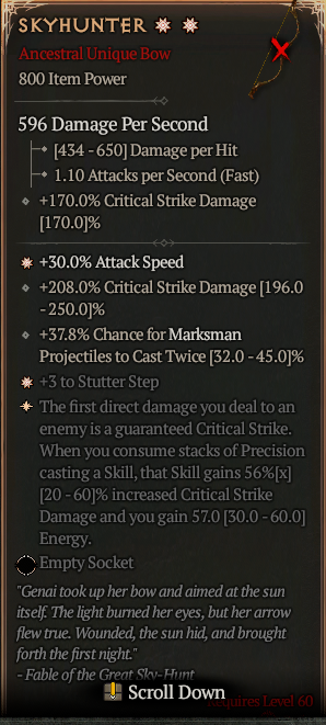 MMOJUGG Diablo 4 SKYHUNTER#1195141 Details View of Item Function and Use
