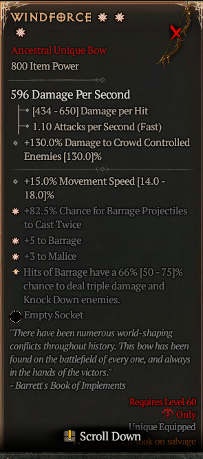 MMOJUGG Diablo 4 WINDFORCE#1195440 Details View of Item Function and Use