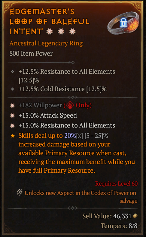 MMOJUGG Diablo 4 EDGEMASTER'S LOOP OF BALEFUL INTENT#1195741 Details View of Item Function and Use