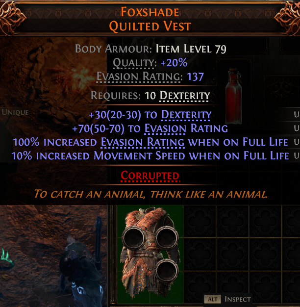 MMOJUGG Path of Exile 2 FOXSHADE QUILTED VEST#1196368 Details View of Item Function and Use