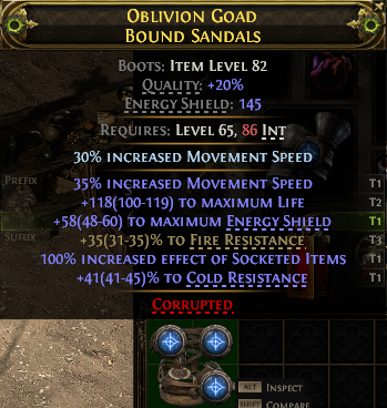 MMOJUGG Path of Exile 2 OBLIVION GOAD BOUND SANDALS#1201566 Details View of Item Function and Use
