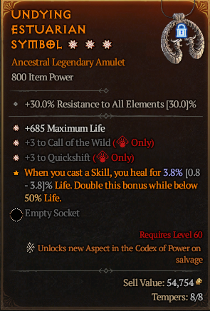 MMOJUGG Diablo 4 UNDYING ESTUARIAN SYMBOL#1205331 Details View of Item Function and Use