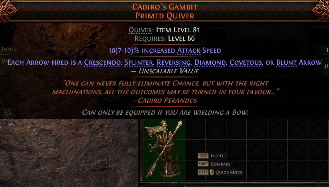 MMOJUGG Path of Exile 2 CADIRO'S GAMBIT PRIMED QUIVER#1207919 Details View of Item Function and Use