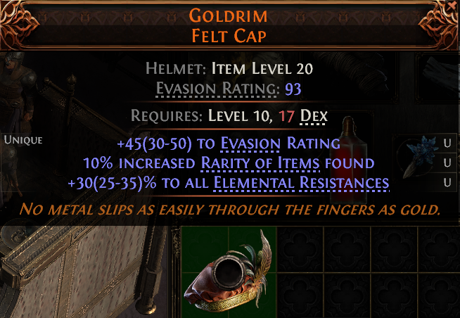 MMOJUGG Path of Exile 2 GOLDRIM FELT CAP#1218094 Details View of Item Function and Use