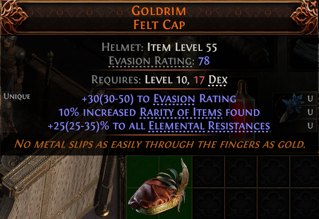 MMOJUGG Path of Exile 2 GOLDRIM FELT CAP#1218095 Details View of Item Function and Use