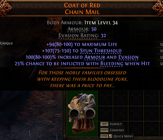 MMOJUGG Path of Exile 2 COAT OF RED CHAIN MAIL#1218967 Details View of Item Function and Use