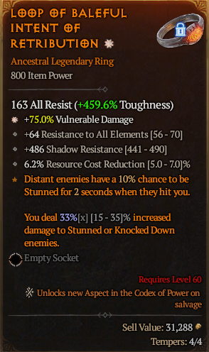 MMOJUGG Diablo 4 LOOP OF BALEFUL INTENT OF RETRIBUTION#1219626 Details View of Item Function and Use