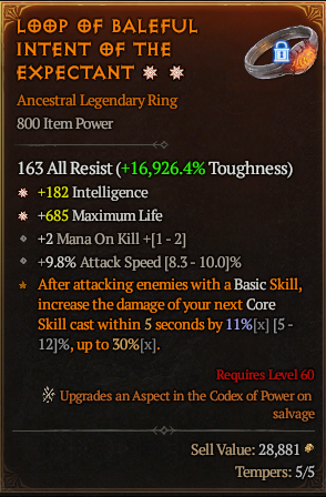 MMOJUGG Diablo 4 LOOP OF BALEFUL INTENT OF THE EXPECTANT#1220857 Details View of Item Function and Use