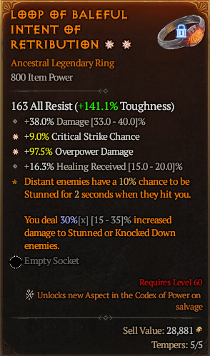 MMOJUGG Diablo 4 LOOP OF BALEFUL INTENT OF RETRIBUTION#1224153 Details View of Item Function and Use