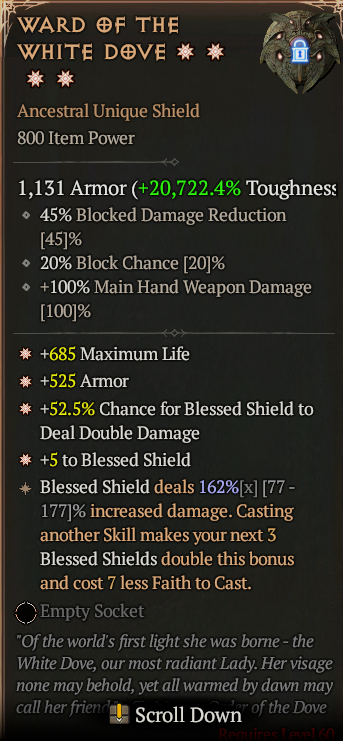 MMOJUGG Diablo 4 WARD OF THE WHITE DOVE#1224658 Details View of Item Function and Use